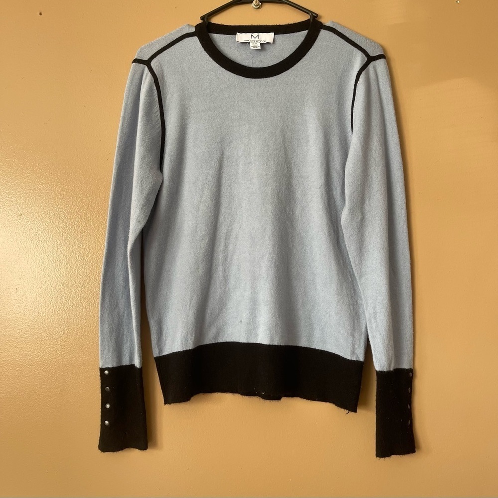 Magaschoni  Blue and Black Sweater cute button detail on sleeves size medium